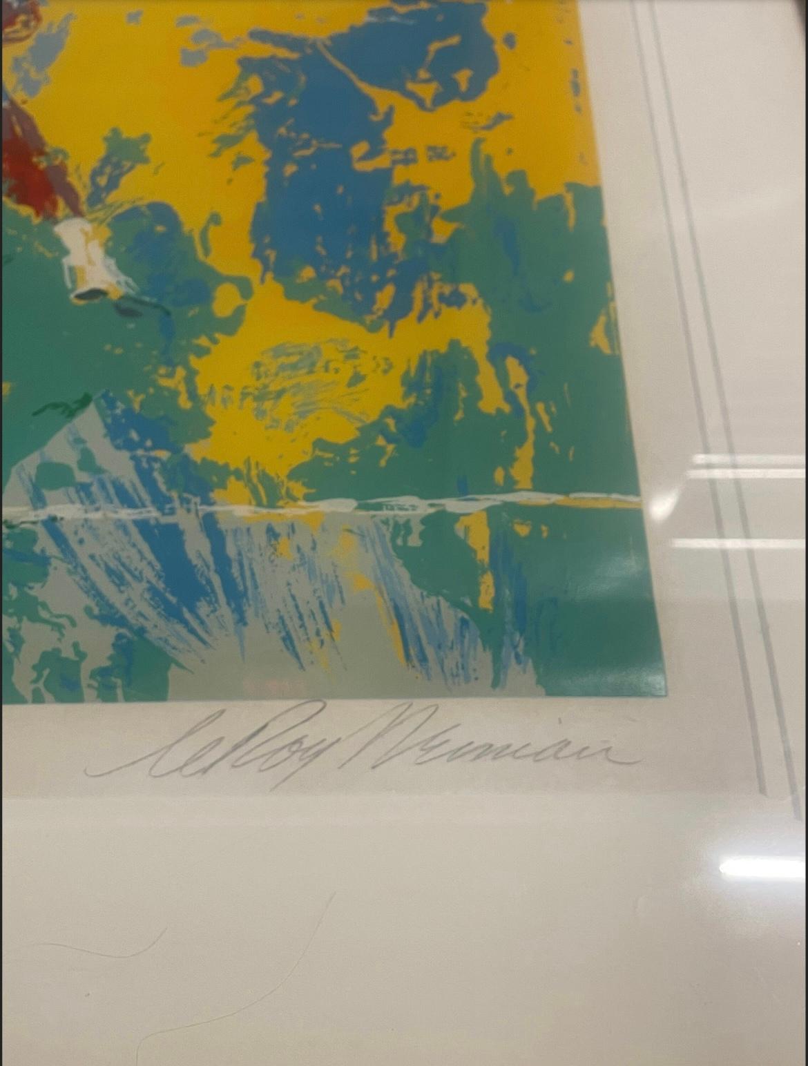 This is a Large Leroy Neiman serigraph “doubles 1974” signed and numbered. Condition is good some minor frame wear and tiny chips otherwise good.. 52x48
