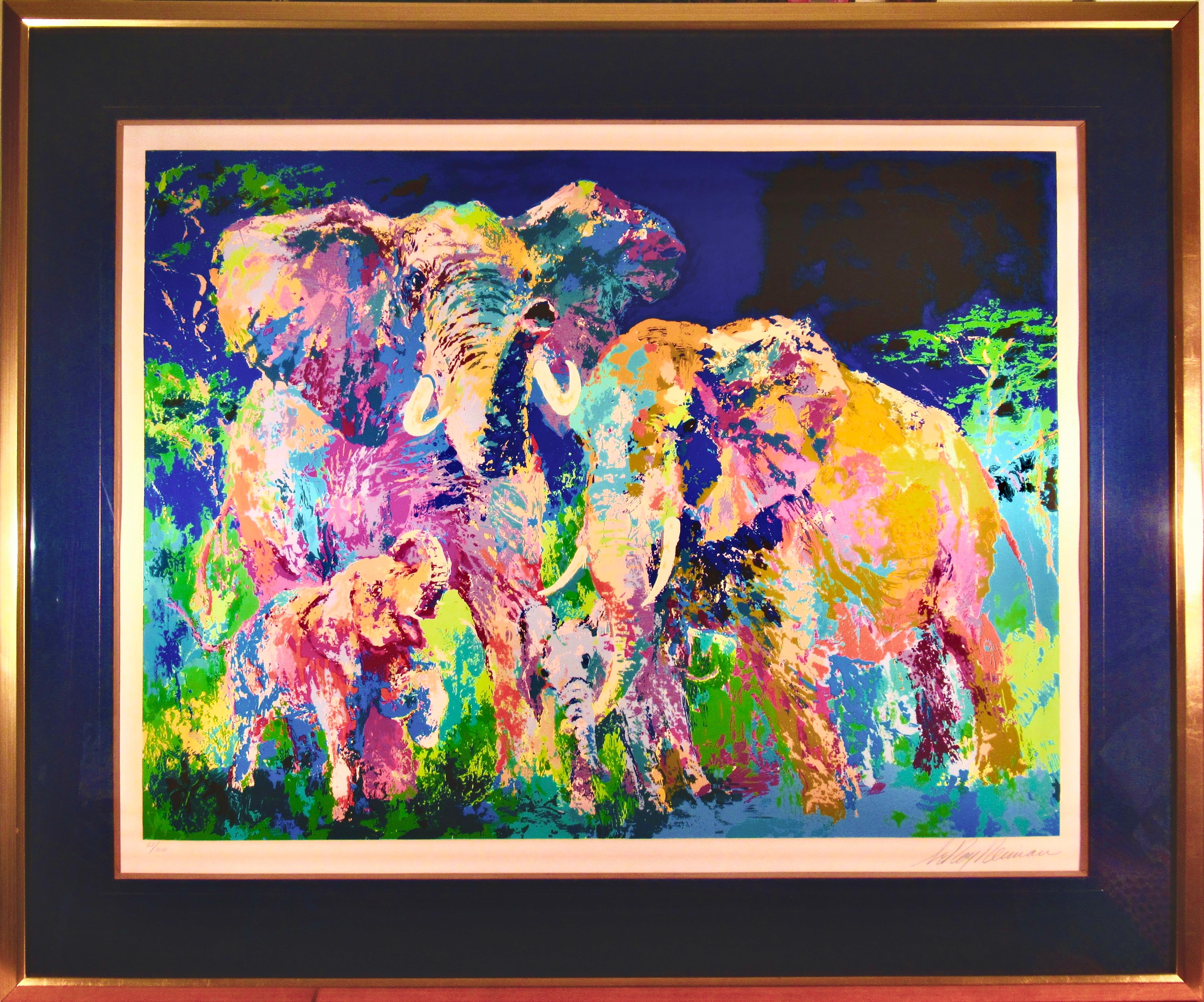 "Familia de elefantes" Gran serigrafía original.
