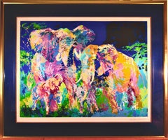 Vintage "Elephant Family" Large original serigraph.