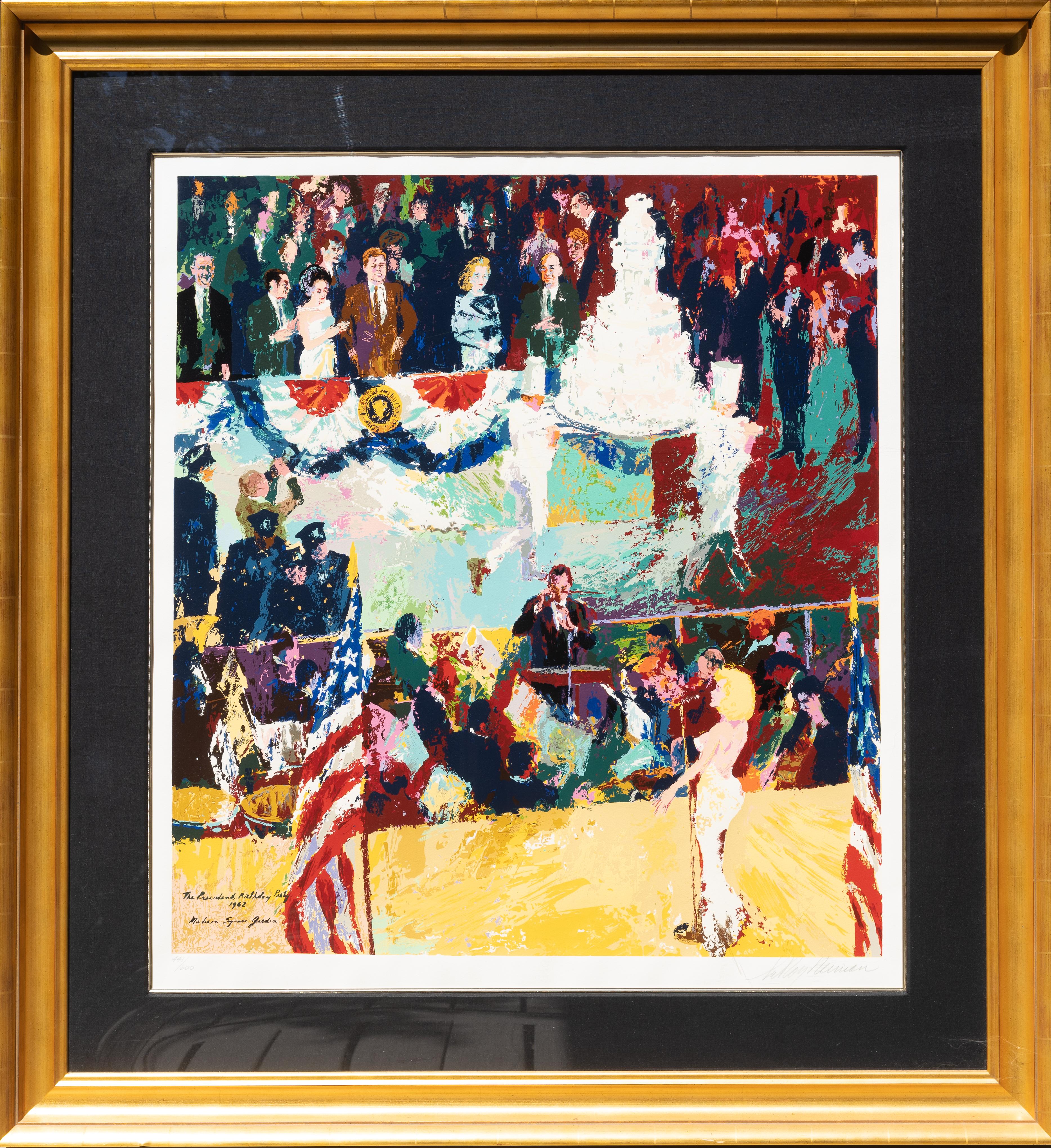 « Happy Birthday Mr. President », Marylin Monroe chantant pour le président John F. Kennedy - Impressionnisme américain Print par Leroy Neiman