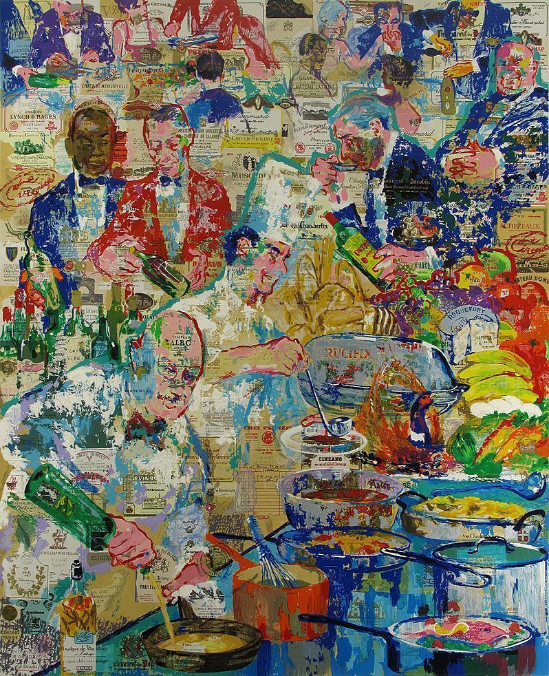 Artist:         Leroy Neiman

Title:          International Cuisine

Dimensions: 38" x 31"

Medium:     Serigraph

Edition Size: 450 Numbered

Year: 1998

Hand Signed and Numbered Limited Edition

Condition:  Artwork in excellent condition 

Retail:
