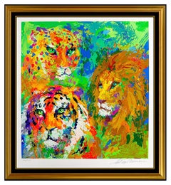 LeRoy Neiman Big Cat Family Portrait Color Serigraph Large Signed Animal Art