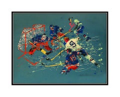 LeRoy Neiman Blue Hockey Signed Color Serigraph Blackhawks Bobby Hull Sports Art