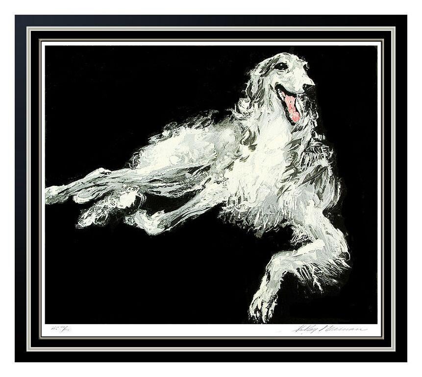 Leroy Neiman Animal Print - LeRoy NEIMAN Borzoi Dog Color Serigraph Hand Signed Large Animal Artwork Framed