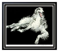 Vintage LeRoy NEIMAN Borzoi Dog Color Serigraph Hand Signed Large Animal Artwork Framed