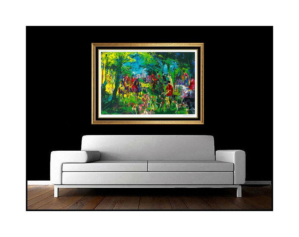 Leroy Neiman Landscape Print - LeRoy Neiman Chateau Hunt Large Color Serigraph Hand Signed Horse Sports Artwork