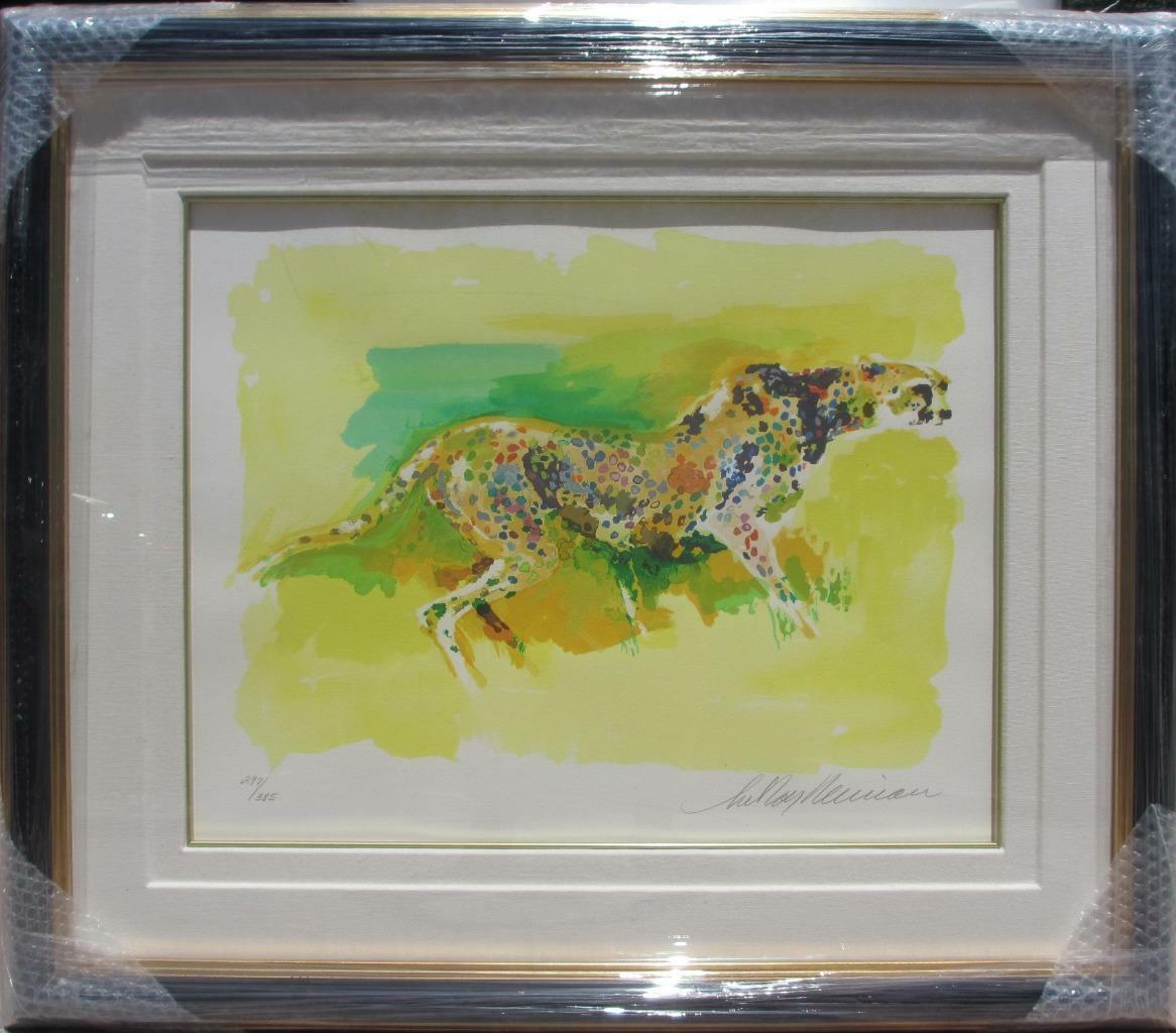 Leroy Neiman Cheetah FRAMED H/S & Numbered Serigraph Publisher COA For Sale 1