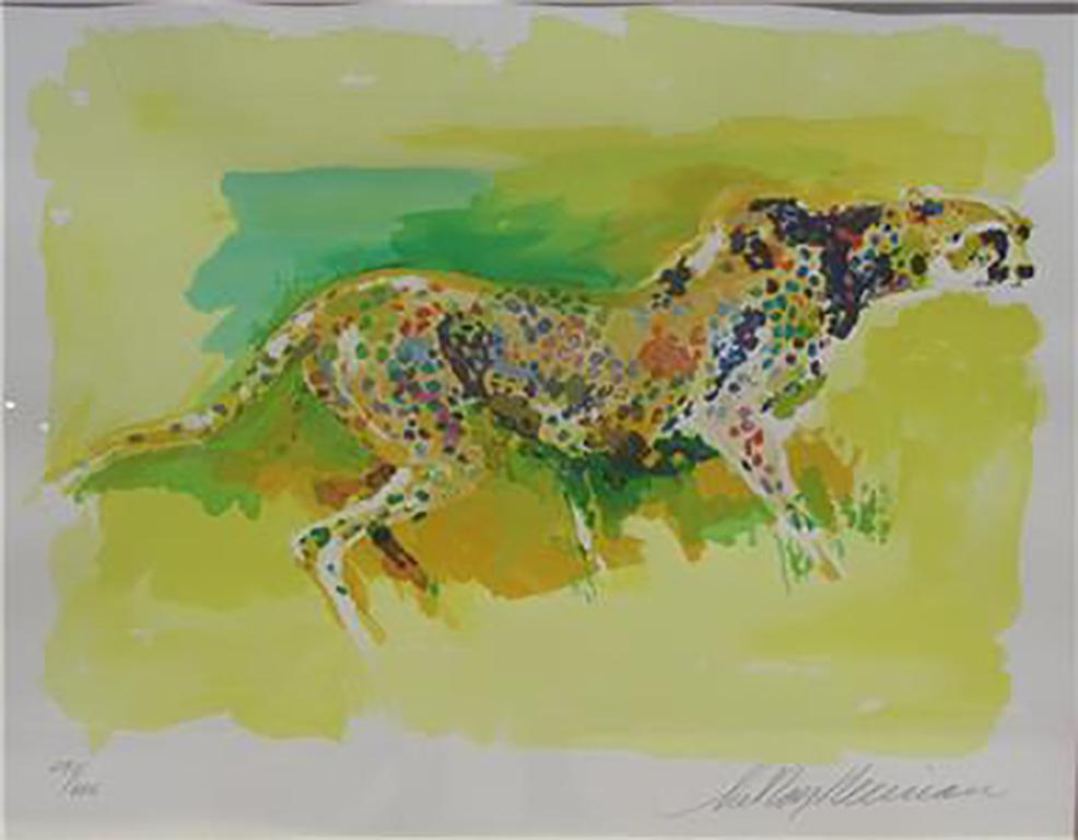 Leroy Neiman Cheetah FRAMED H/S & Numbered Serigraph Publisher COA For Sale 2