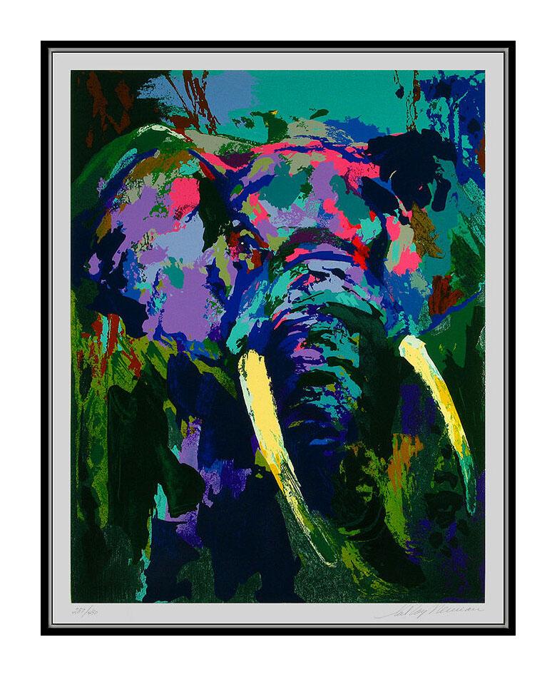 LeRoy Neiman Elephant Portrait Color Serigraph Signed Animal Artwork Stampede - Print by Leroy Neiman