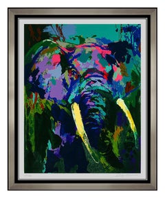 LeRoy Neiman Elephant Portrait Color Serigraph Signed Animal Artwork Stampede