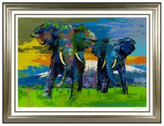 LeRoy Neiman Elephant Serigraph Kilimanjaro Bulls Large Original Hand Signed Art