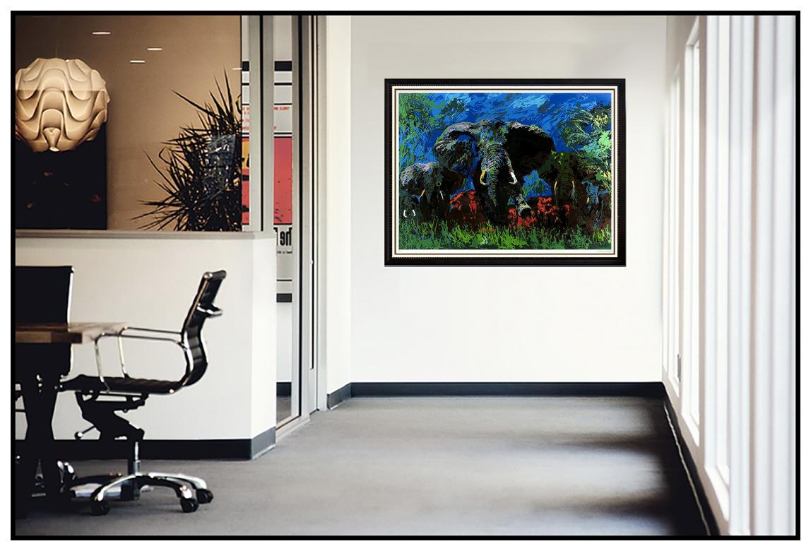 LeRoy Neiman Elephant Stampede Serigraph Large Original Hand Signed Animal Art - Print by Leroy Neiman
