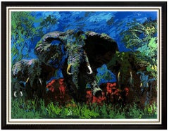 LeRoy Neiman Elephant Stampede Serigraph Large Original Hand Signed Animal Art