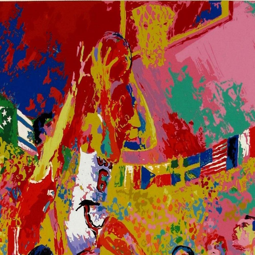 Leroy Neiman Framed Olympic Basketball Hand signed and Numbered Serigraph For Sale 1