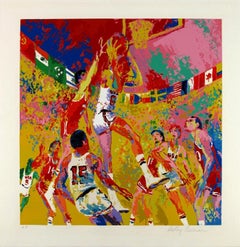 Vintage Leroy Neiman Framed Olympic Basketball Hand signed and Numbered Serigraph