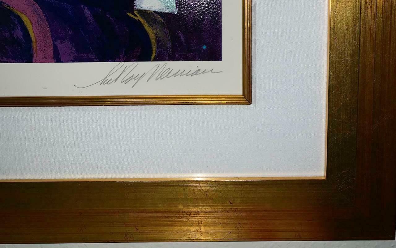 Artist: Leroy Neiman
Title: Frank Sinatra The Voice
Medium: Serigraph
Size: 28'' x 22''
Framed Size: 44'' x 38''
Custom Framing: Beautiful Golden Frame in Very Good Condition comes free of Charge.
Hand Signed: Hand Signed
Condition: Artwork in