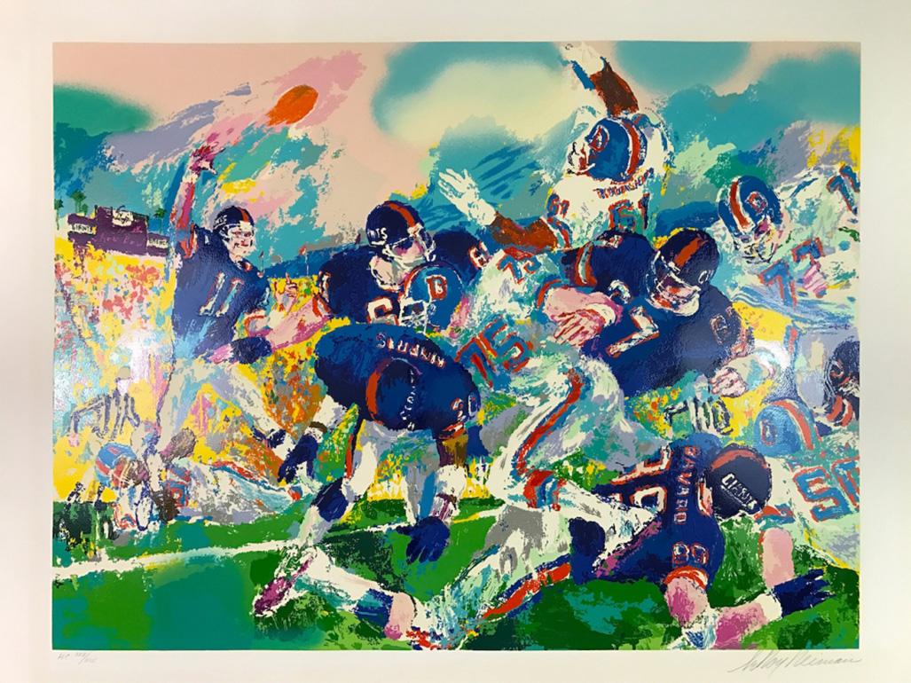 Leroy Neiman Giants Broncos Klassische Superbowl 87 Hand signierte nummerierte Serigrafie im Angebot 1