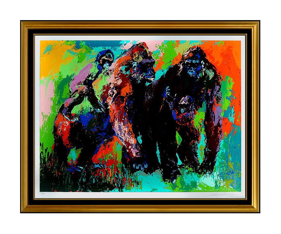 LeRoy Neiman Gorilla Family Large Color Serigraph Signed Animal Artwork Painting - Print by Leroy Neiman