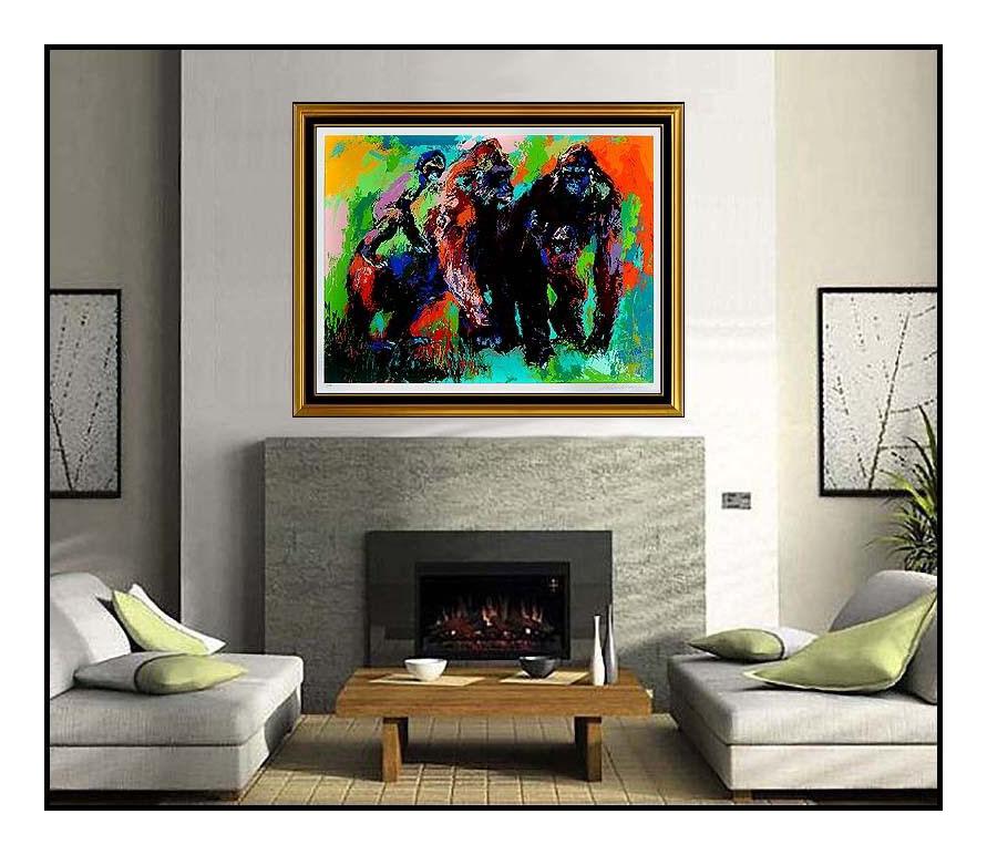 Leroy Neiman Animal Print - LeRoy Neiman Gorilla Family Large Color Serigraph Signed Animal Artwork Painting