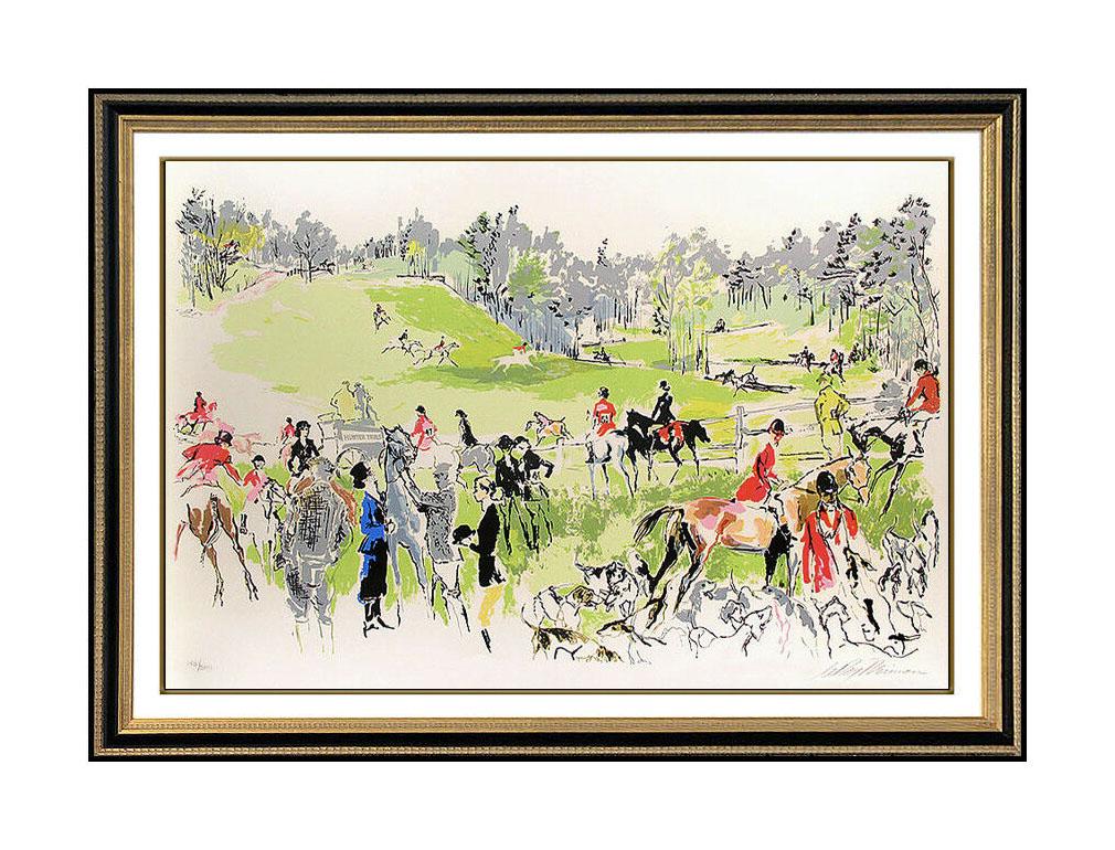 Leroy Neiman Animal Print - LeRoy Neiman Hunter Trials Color Serigraph Large Signed Horse Artwork Framed SBO