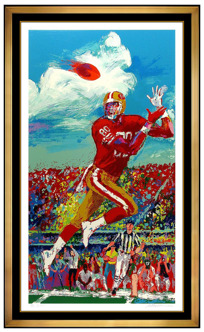 Leroy Neiman Portrait Print - LeRoy Neiman Jerry Rice 49ers Large Sports Serigraph Signed Football Framed Art