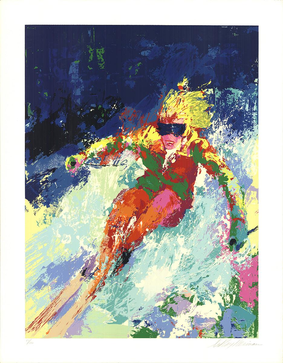 LEROY NEIMAN Lady Skier, 1985 - Hand Signed - Print by Leroy Neiman