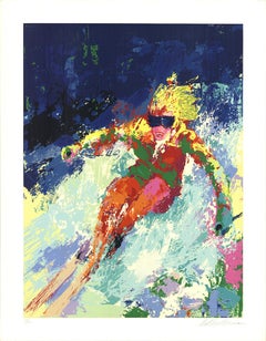 Vintage LEROY NEIMAN Lady Skier, 1985 - Signed