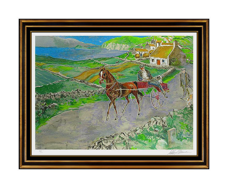 Leroy Neiman Landscape Print - LeRoy Neiman Large Color Irish Landscape Serigraph Hand Signed Nostalgic Journey