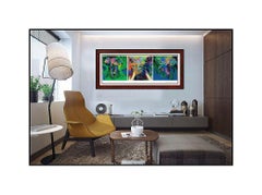 LeRoy Neiman Large Color Serigraph Elephant Triptych Hand Signed Animal Artwork