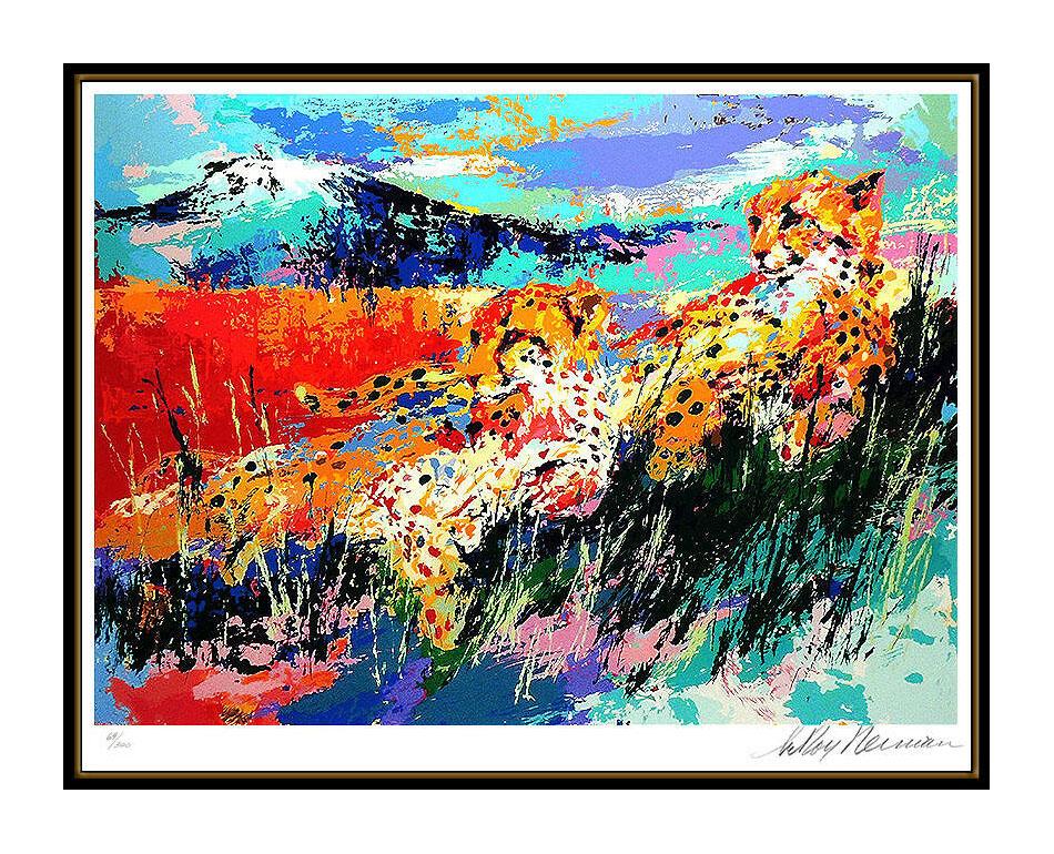 LeRoy Neiman Large Color Serigraph Kilimanjaro Cheetahs Hand Signed Artwork SBO - Print by Leroy Neiman