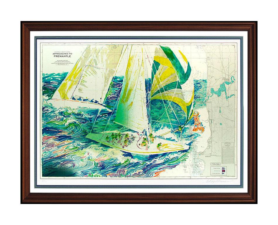 Leroy Neiman Landscape Print - LeRoy Neiman Large Color Serigraph The Americas Cup Sailing Hand Signed Artwork