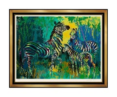 LeRoy Neiman Large Color Serigraph Zebra Family Hand Signed Animal Jungle Art