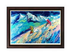 Vintage LeRoy Neiman Large Downers Hand Signed Color Serigraph Snow Skiing Sports Art