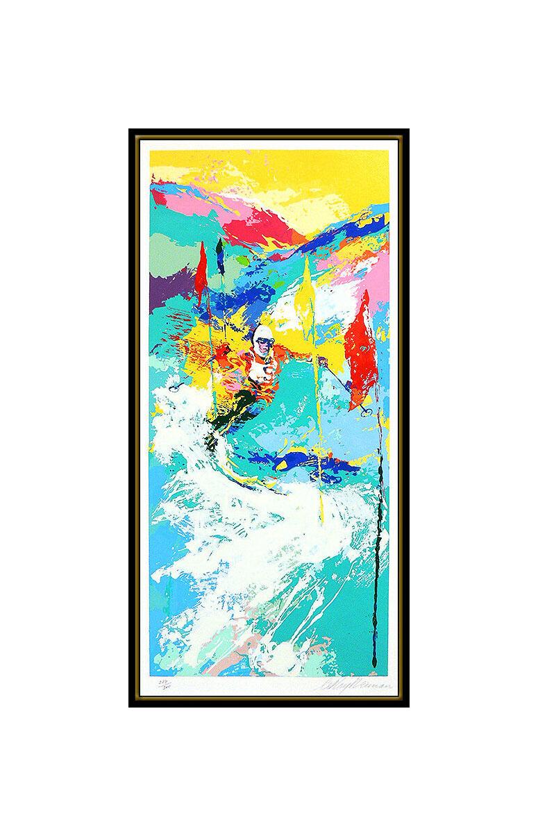 LeRoy Neiman Large Downhill Hand Signed Color Serigraph Snow Skiing Sports Art - Print by Leroy Neiman