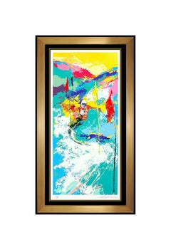 Vintage LeRoy Neiman Large Downhill Hand Signed Color Serigraph Snow Skiing Sports Art