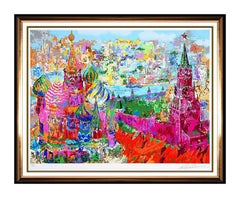 LeRoy Neiman Large Red Square Panorama Signed Serigraph Moscow Cityscape Art