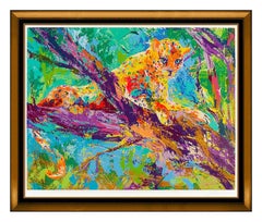 LeRoy Neiman Large Serigraph Serengeti Leopard Hand Signed Big Cat Framed Art