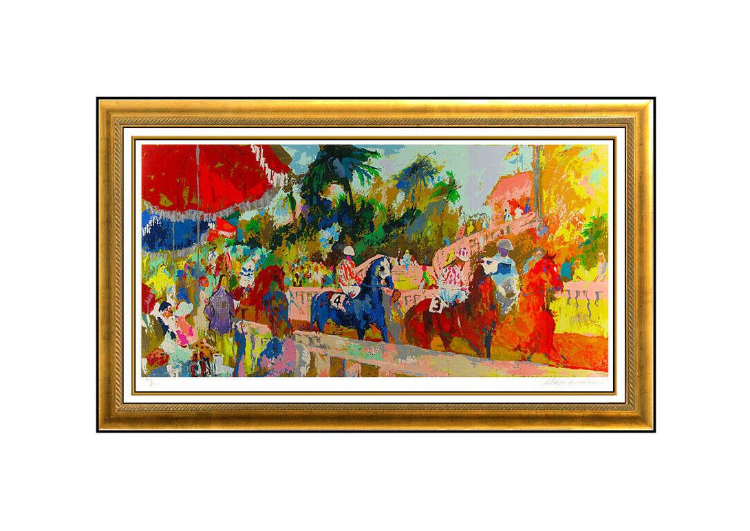 LeRoy Neiman Leaving The Paddock Large Serigraph Hand Signed Horse Racing Art - Print by Leroy Neiman