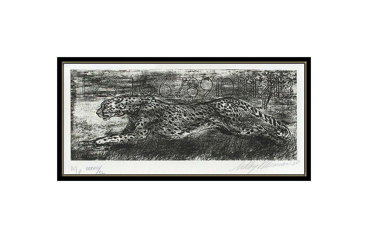 LeRoy Neiman Midnight Cheetah Original Etching Hand Signed Framed Big Cat Art - Print by Leroy Neiman