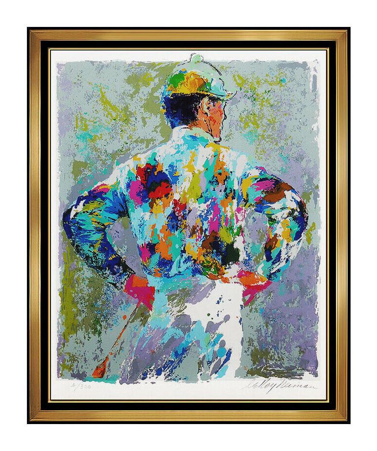 Leroy Neiman Portrait Print - LeRoy Neiman Original Color Serigraph Horse Racing Jockey Hand Signed Sports Art
