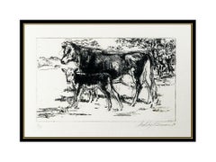 LeRoy Neiman Original Etching Hand Signed Bovine Cow Animal Artwork Eaux Fortes