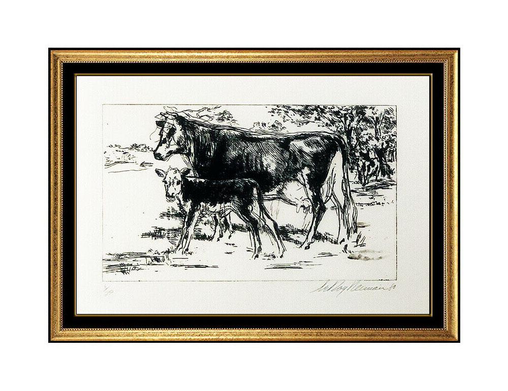 Leroy Neiman Animal Print - LeRoy Neiman Original Etching Hand Signed Bovine Cow Animal Artwork Eaux Fortes