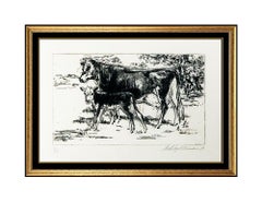 LeRoy Neiman Original Etching Hand Signed Bovine Cow Animal Artwork Eaux Fortes