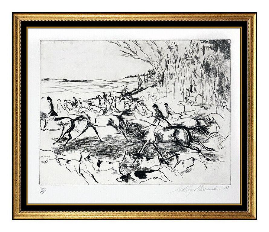 Leroy Neiman Animal Print - LeRoy Neiman Original Etching Into The Open Hand Signed Fox Hunt Sports Artwork