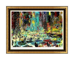 Retro LeRoy Neiman Plaza Square Color Serigraph Hand Signed Large New York Cityscape