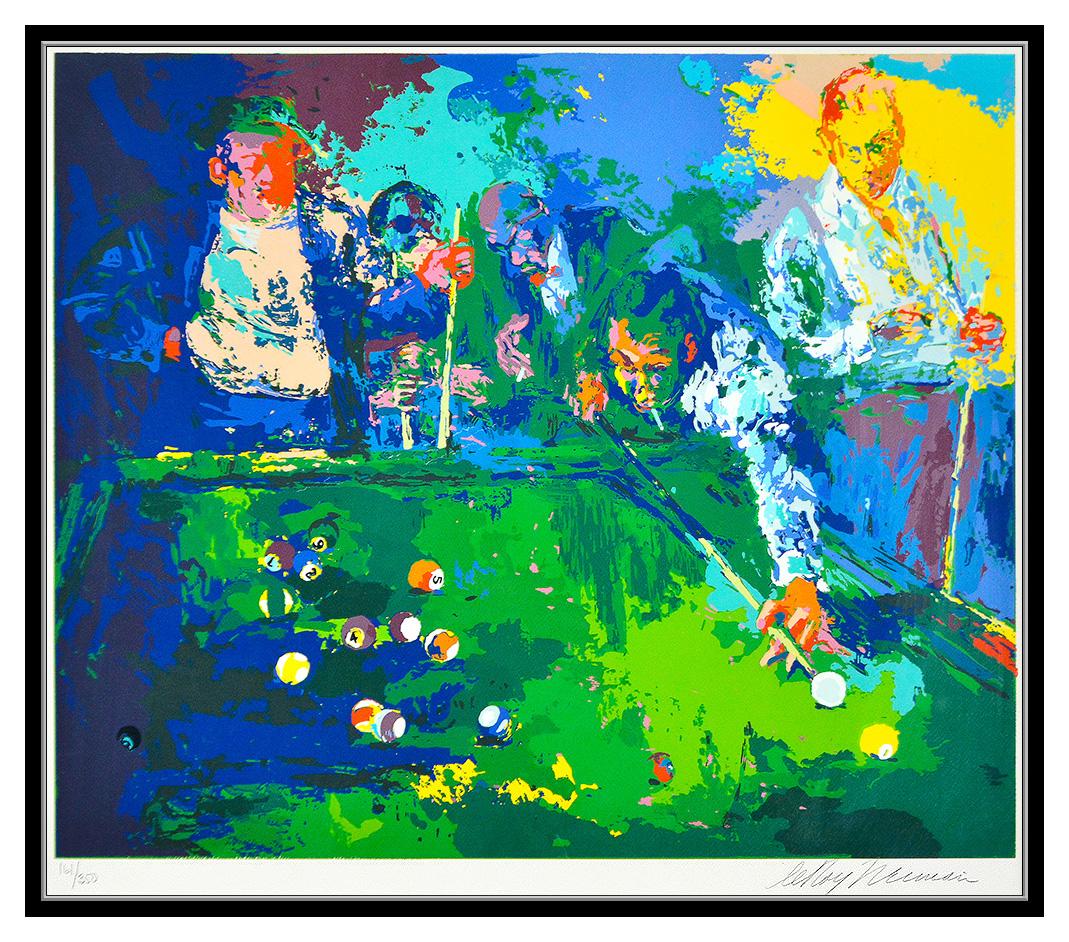LeRoy Neiman Pool Room Color Serigraph Hand Signed Billiards Bar Framed Artwork - Print by Leroy Neiman