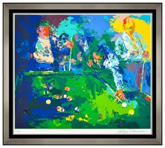 Vintage LeRoy Neiman Pool Room Color Serigraph Hand Signed Billiards Bar Framed Artwork