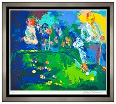 LeRoy Neiman Pool Room Color Serigraph Hand Signed Billiards Bar Framed Artwork