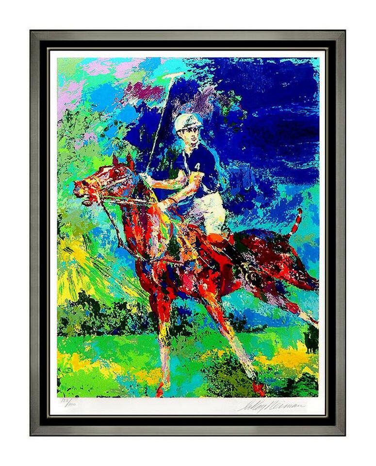 Leroy Neiman Figurative Print - LeRoy Neiman Prince Charles Princess Diana Large Serigraph Signed Polo Horse Art