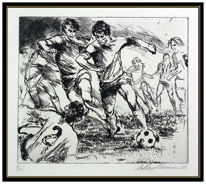LeRoy Neiman Rare Original Etching Hand Signed Soccer Sports Artwork Eaux Fortes - Print by Leroy Neiman